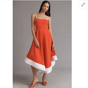 Anthropologie Maeve Red and White Colorblock A-Line Midi Dress Maxi Size XS